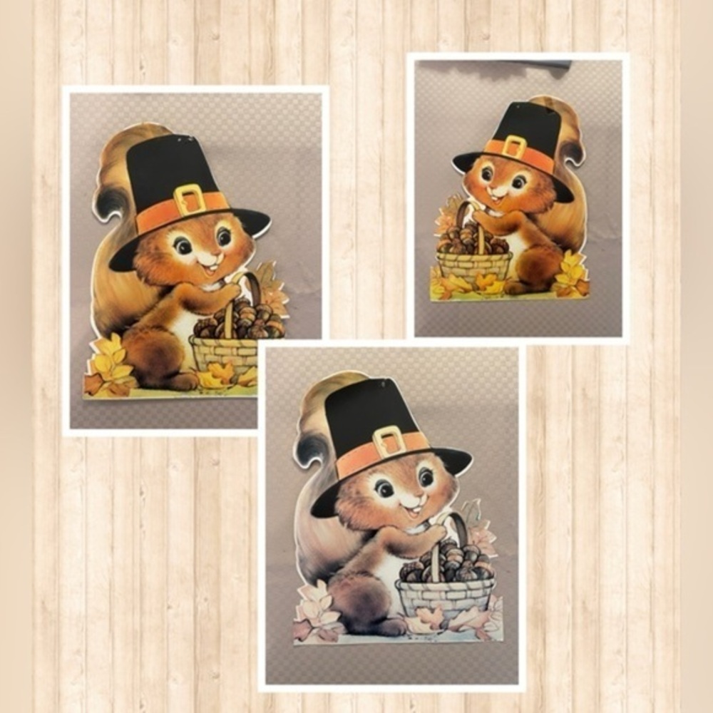 American Greetings vintage lot of three fall classroom home squirrel decor.